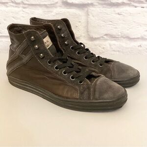 Hogan Rebel 8.5 Men’s High Top Leather Sneakers Shoes Brown Black Distressed